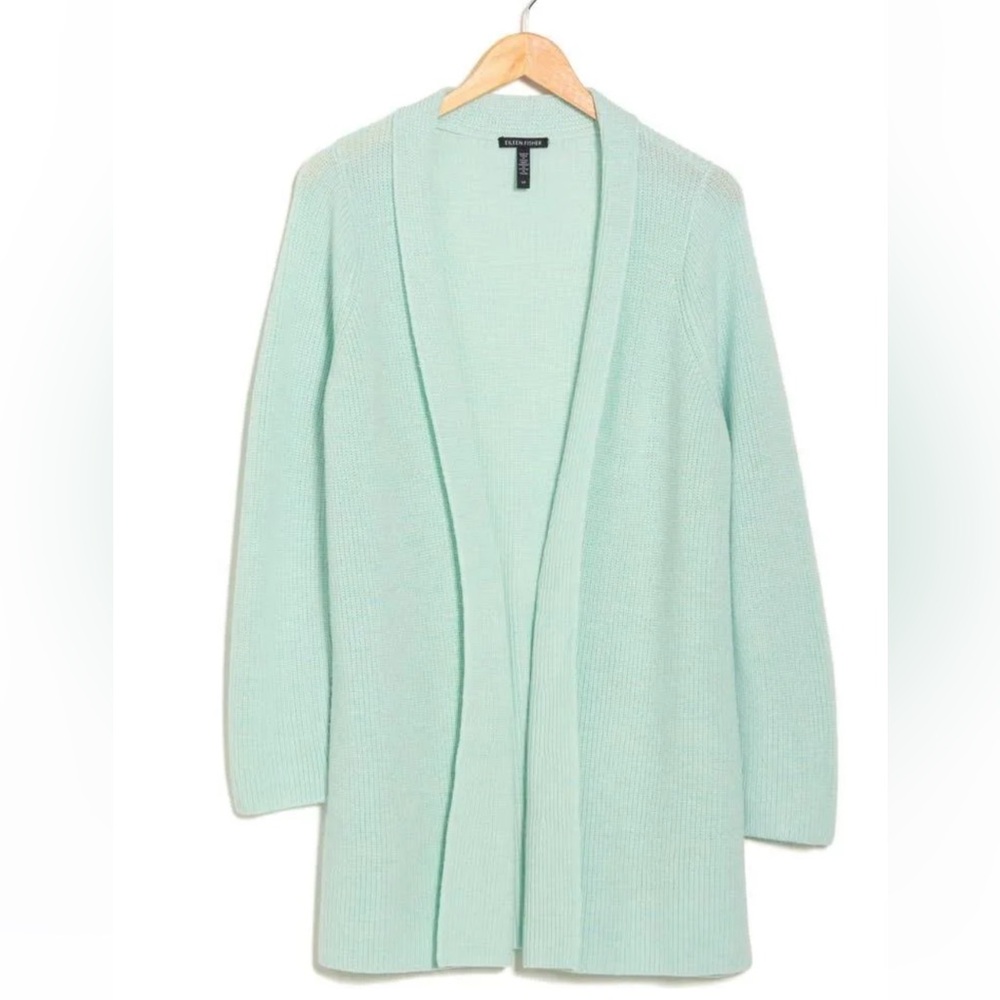 NWT Eileen Fisher 100% Merino Wool Long Cardigan Size M Clearwater Blue